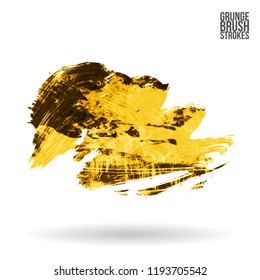 Yellow brush stroke and texture. Grunge vector abstract hand - painted element. Underline and border design.