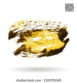 Yellow brush stroke and texture. Grunge vector abstract hand - painted element. Underline and border design.