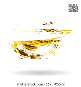 Yellow brush stroke and texture. Grunge vector abstract hand - painted element. Underline and border design.