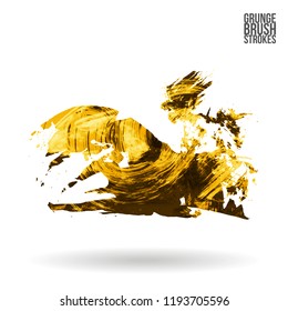 Yellow brush stroke and texture. Grunge vector abstract hand - painted element. Underline and border design.
