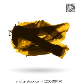 Yellow brush stroke and texture. Grunge vector abstract hand - painted element. Underline and border design.
