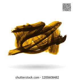 Yellow brush stroke and texture. Grunge vector abstract hand - painted element. Underline and border design.