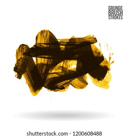 Yellow brush stroke and texture. Grunge vector abstract hand - painted element. Underline and border design.
