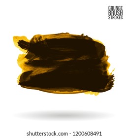 Yellow brush stroke and texture. Grunge vector abstract hand - painted element. Underline and border design.