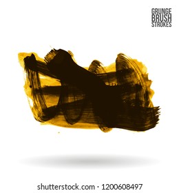 Yellow brush stroke and texture. Grunge vector abstract hand - painted element. Underline and border design.