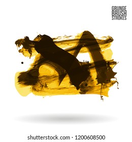 Yellow brush stroke and texture. Grunge vector abstract hand - painted element. Underline and border design.