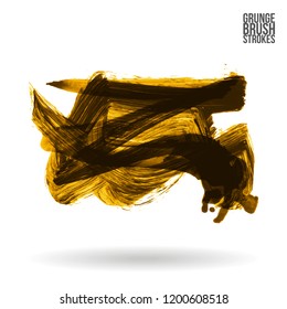 Yellow brush stroke and texture. Grunge vector abstract hand - painted element. Underline and border design.