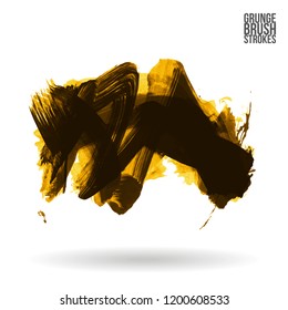 Yellow brush stroke and texture. Grunge vector abstract hand - painted element. Underline and border design.
