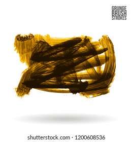 Yellow brush stroke and texture. Grunge vector abstract hand - painted element. Underline and border design.