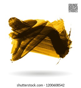 Yellow brush stroke and texture. Grunge vector abstract hand - painted element. Underline and border design.