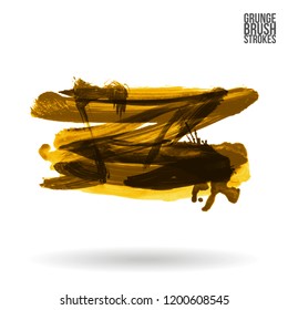 Yellow brush stroke and texture. Grunge vector abstract hand - painted element. Underline and border design.