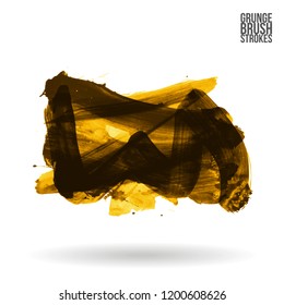 Yellow brush stroke and texture. Grunge vector abstract hand - painted element. Underline and border design.