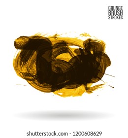 Yellow brush stroke and texture. Grunge vector abstract hand - painted element. Underline and border design.