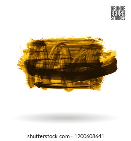 Yellow brush stroke and texture. Grunge vector abstract hand - painted element. Underline and border design.