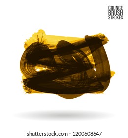 Yellow brush stroke and texture. Grunge vector abstract hand - painted element. Underline and border design.