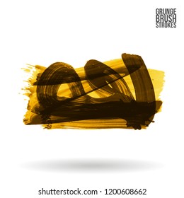 Yellow brush stroke and texture. Grunge vector abstract hand - painted element. Underline and border design.