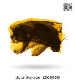 Yellow brush stroke and texture. Grunge vector abstract hand - painted element. Underline and border design.