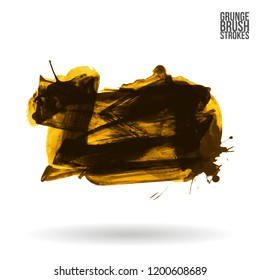 Yellow brush stroke and texture. Grunge vector abstract hand - painted element. Underline and border design.