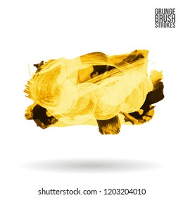 Yellow brush stroke and texture. Grunge vector abstract hand - painted element. Underline and border design.