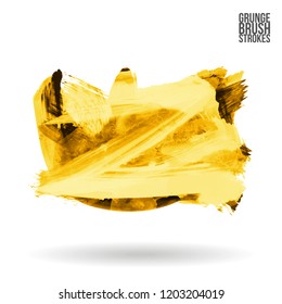 Yellow brush stroke and texture. Grunge vector abstract hand - painted element. Underline and border design.