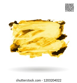 Yellow brush stroke and texture. Grunge vector abstract hand - painted element. Underline and border design.