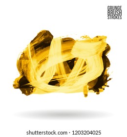 Yellow brush stroke and texture. Grunge vector abstract hand - painted element. Underline and border design.