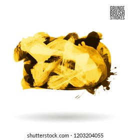 Yellow brush stroke and texture. Grunge vector abstract hand - painted element. Underline and border design.