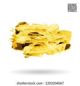Yellow brush stroke and texture. Grunge vector abstract hand - painted element. Underline and border design.