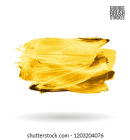 Yellow brush stroke and texture. Grunge vector abstract hand - painted element. Underline and border design.