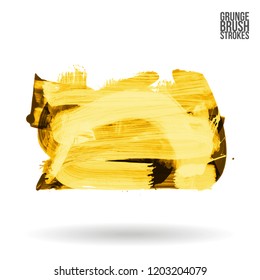 Yellow brush stroke and texture. Grunge vector abstract hand - painted element. Underline and border design.