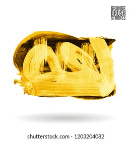 Yellow brush stroke and texture. Grunge vector abstract hand - painted element. Underline and border design.