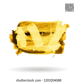 Yellow brush stroke and texture. Grunge vector abstract hand - painted element. Underline and border design.
