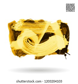 Yellow brush stroke and texture. Grunge vector abstract hand - painted element. Underline and border design.