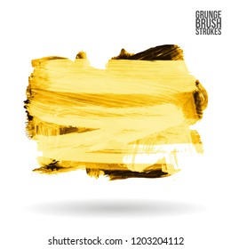 Yellow brush stroke and texture. Grunge vector abstract hand - painted element. Underline and border design.