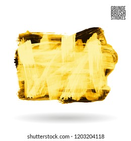 Yellow brush stroke and texture. Grunge vector abstract hand - painted element. Underline and border design.