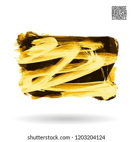 Yellow brush stroke and texture. Grunge vector abstract hand - painted element. Underline and border design.