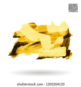Yellow brush stroke and texture. Grunge vector abstract hand - painted element. Underline and border design.
