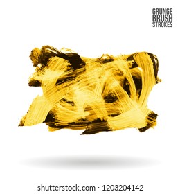 Yellow brush stroke and texture. Grunge vector abstract hand - painted element. Underline and border design.