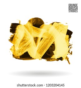 Yellow brush stroke and texture. Grunge vector abstract hand - painted element. Underline and border design.