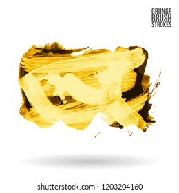 Yellow brush stroke and texture. Grunge vector abstract hand - painted element. Underline and border design.