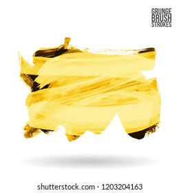Yellow brush stroke and texture. Grunge vector abstract hand - painted element. Underline and border design.