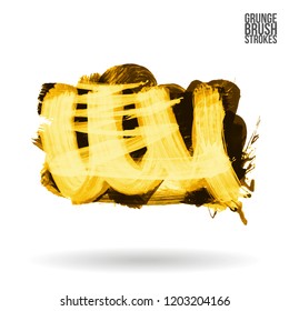 Yellow brush stroke and texture. Grunge vector abstract hand - painted element. Underline and border design.
