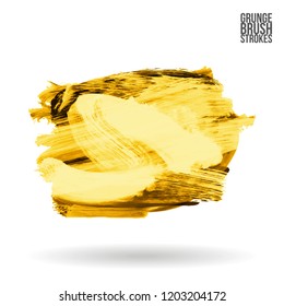 Yellow brush stroke and texture. Grunge vector abstract hand - painted element. Underline and border design.