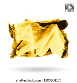 Yellow brush stroke and texture. Grunge vector abstract hand - painted element. Underline and border design.