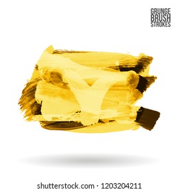 Yellow brush stroke and texture. Grunge vector abstract hand - painted element. Underline and border design.