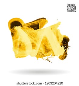 Yellow brush stroke and texture. Grunge vector abstract hand - painted element. Underline and border design.