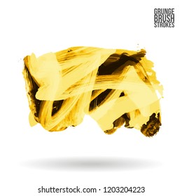 Yellow brush stroke and texture. Grunge vector abstract hand - painted element. Underline and border design.