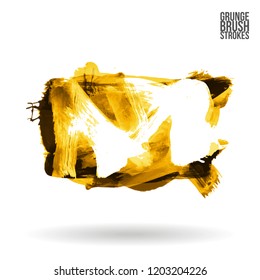 Yellow brush stroke and texture. Grunge vector abstract hand - painted element. Underline and border design.