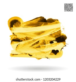 Yellow brush stroke and texture. Grunge vector abstract hand - painted element. Underline and border design.