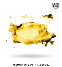 Yellow brush stroke and texture. Grunge vector abstract hand - painted element. Underline and border design.